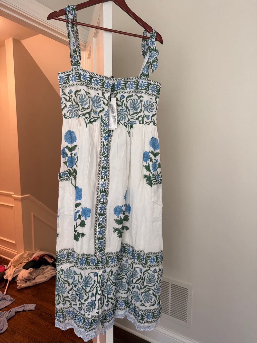 NWT Juliet Dunn Sundress with Blue Floral Detail